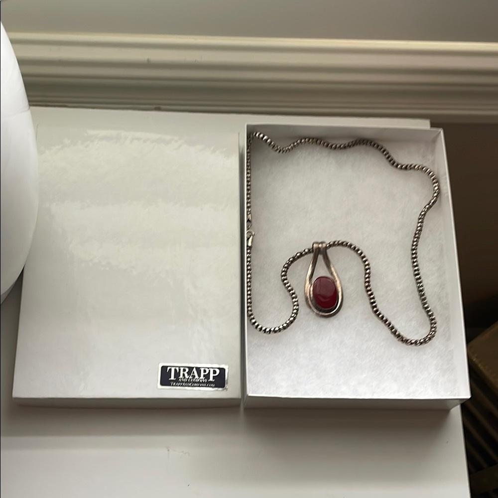 Trapp Silver Necklace with Red Pendant